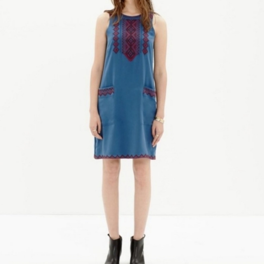 Madewell Embrodried Silk Tunic Dress. Size Small